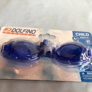 NEW Dolphino Premier Child Blue Swim Goggles w Bonus Nose Clip & Ear Plugs #F71